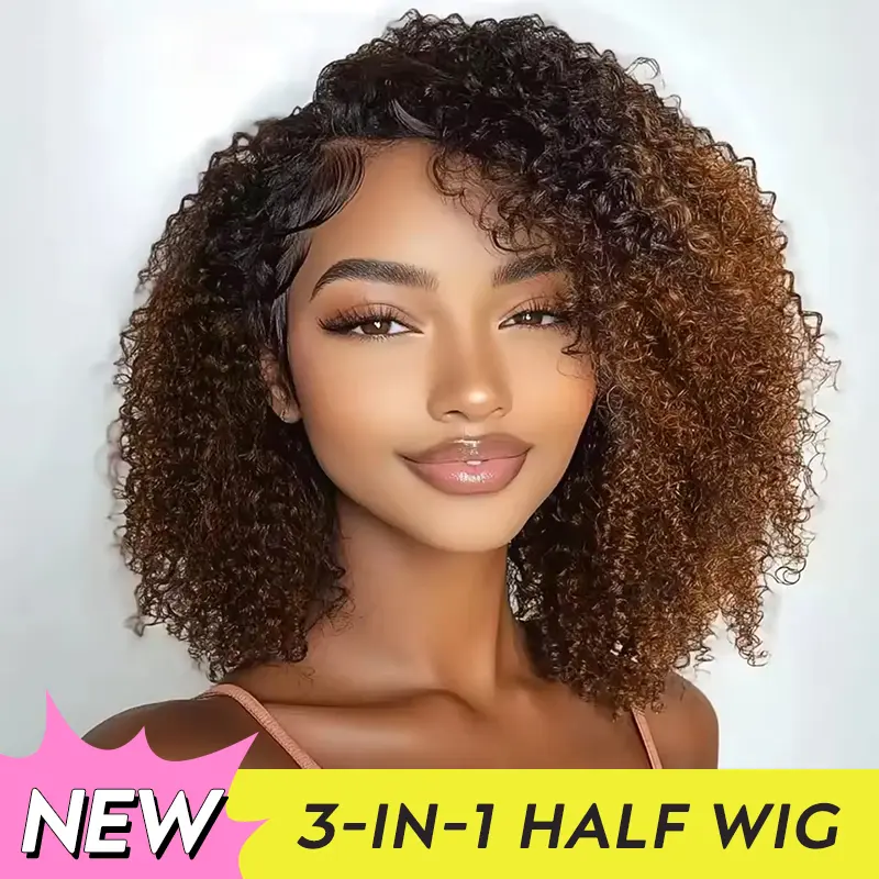 [3 In 1 Half Wig] Marryu 200 Density Wear and Go Half Wig Water 1B/30 Highlight Ombre Water Wave Human Hair Wig Invisible Hairline with Drawsting