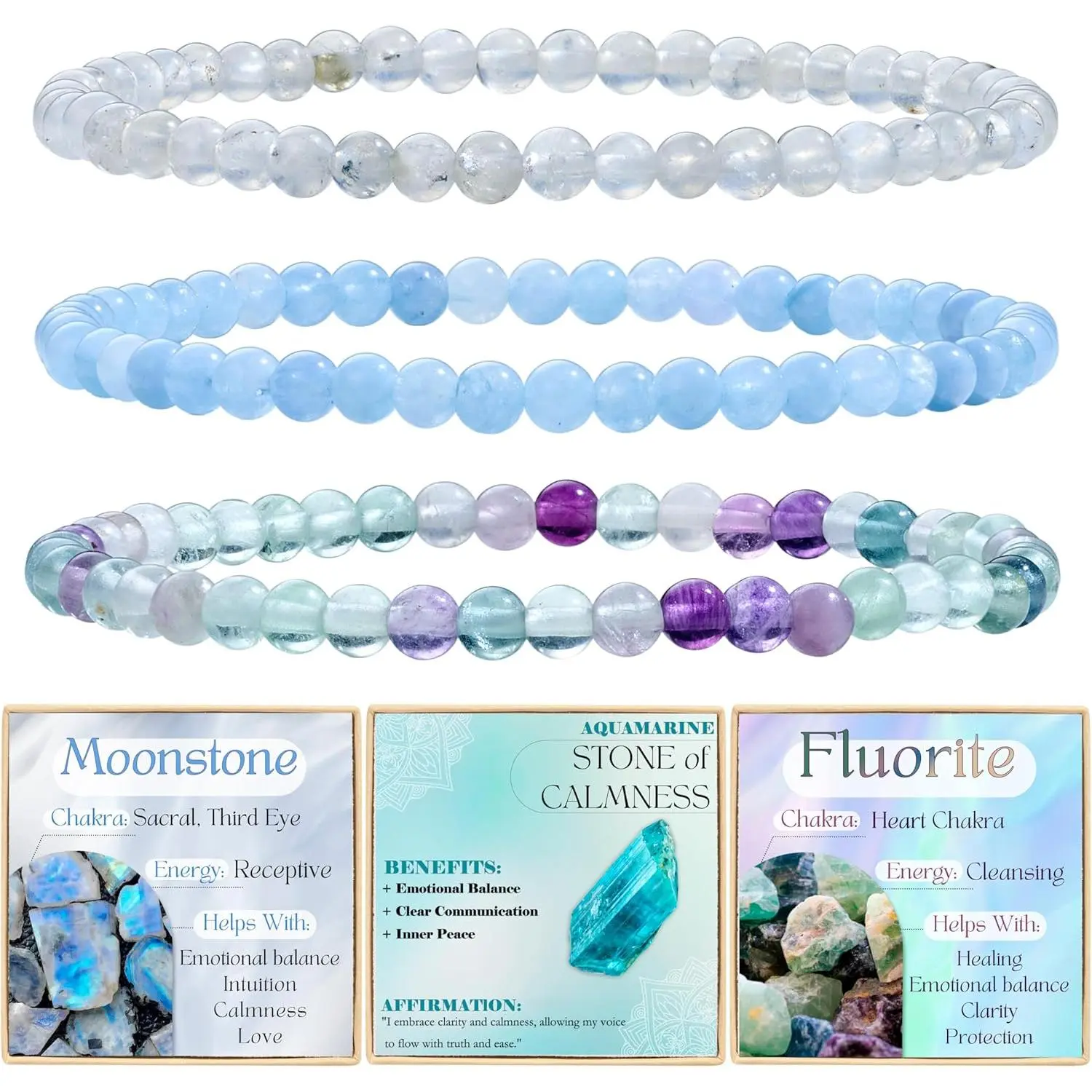 Moonstone + Aquamarine + Fluorite