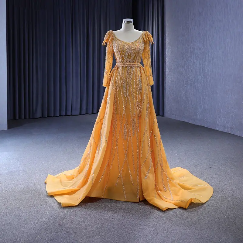 Elegant in Gold: Sequined Prom Mermaid Party Dresses with a Detachable Train