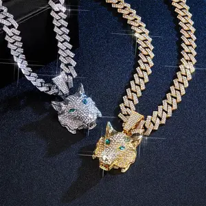 Hip Hop Necklace Cuban Link Chain Wolf Head Pendant Vintage Street Style Animal Charm Unisex Jewelry for Men Women Daily Casual Party Wear Alloy Chain Fashion Gift