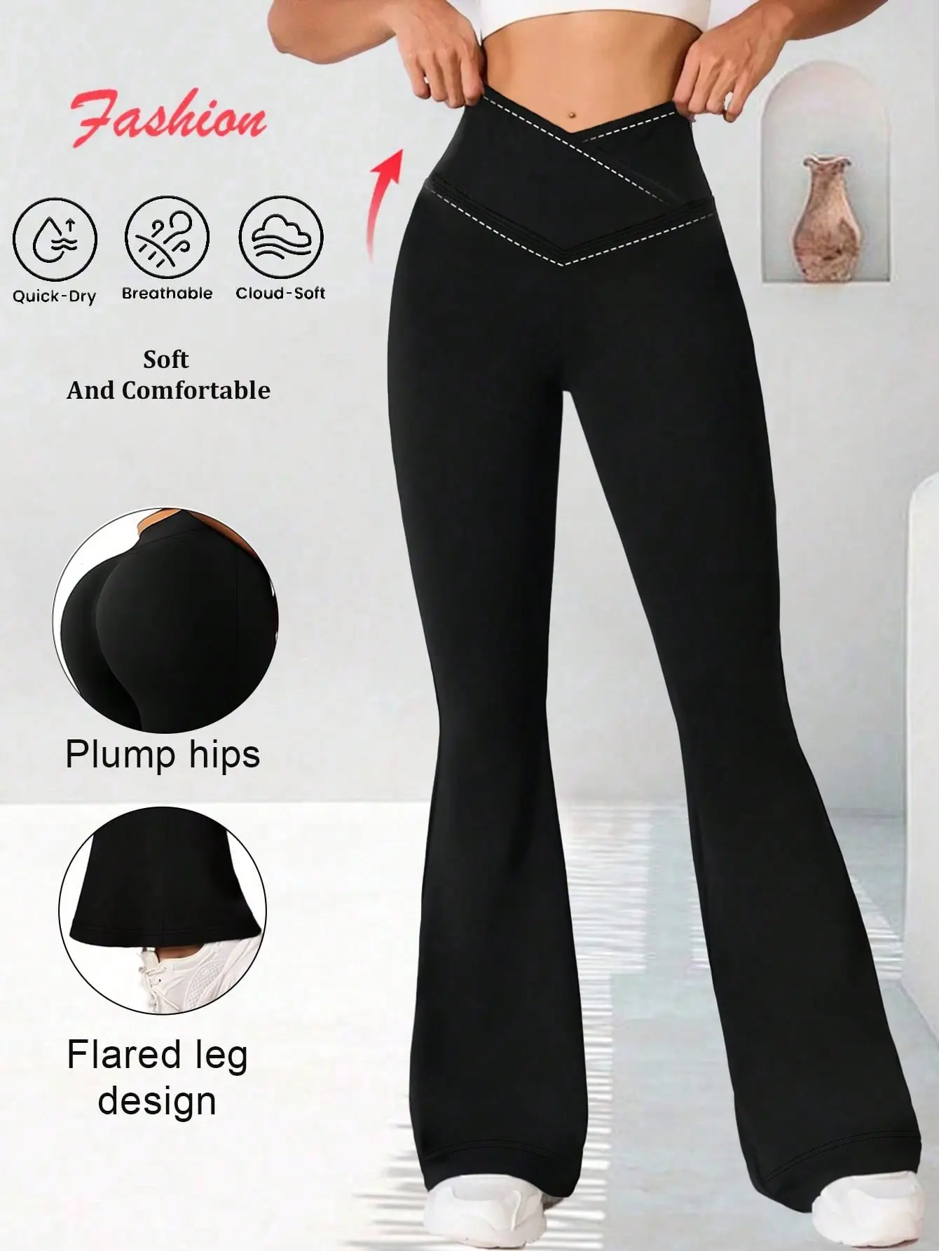 Flared Leggings High Waisted Tummy Control Bell Bottom Yoga Pants Bootcut Flare Workout Leggings Women Shapewear Quick Dry Breathable Cloud Soft