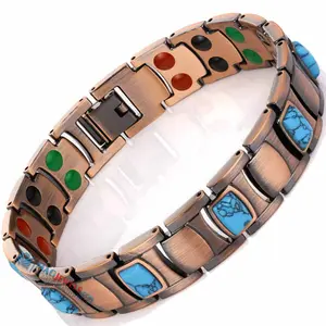 Turquoise Copper Magnetic Bracelet Vtg Silver Finish Mens