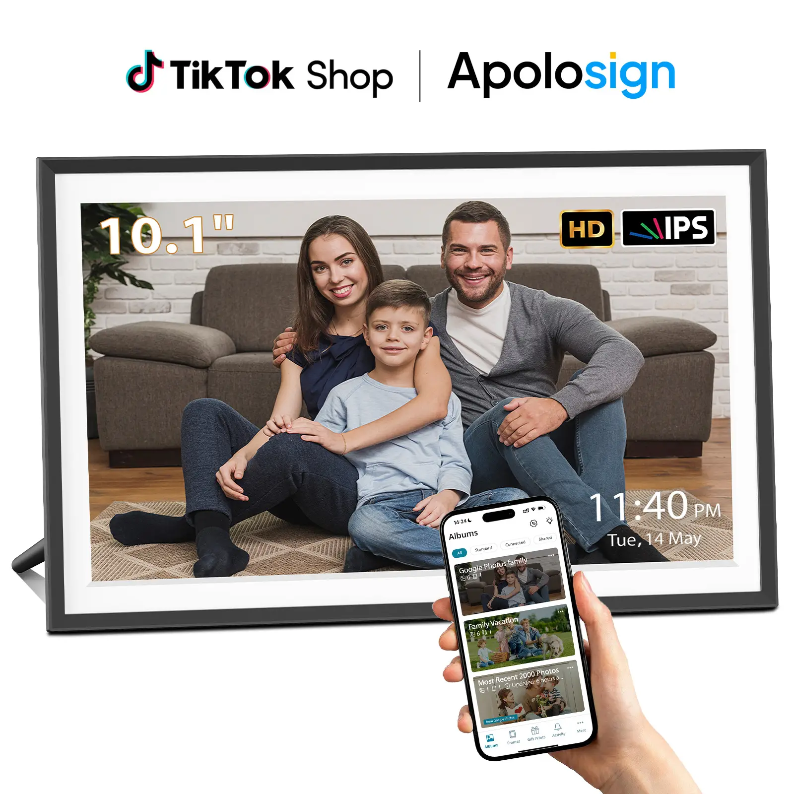 Nixplay Digital Picture Frame, ApoloSign 10.1" 15.6" WiFi Video Decor Frame, Free APP, Wall Mountable, HD Touch Screen Display, Support Alexa Google P