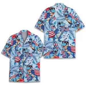 Patriotic Dinosaur Hawaiian Shirt, 4th of July Sasquatch Tropical Button Down Shirt, Summer Aloha Shirt, Gift for Girlfriend or Boyfriend