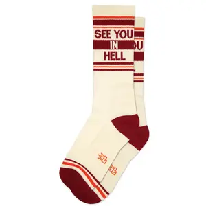 Gumball Poodle See You in Hell Gym Socks - All Seasons Crew Socks with Comfortable Padding, Made in USA, 1 Pack, Soft Cotton Blend for Active Lifestyle