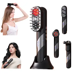 4 in 1 Red light Theaphy Microcurrent Facial Massager, Vabiration and Hot Compress Facial Roller, Electric Hair Massage Comb with Hair Oil Applicator,  V-face Massage Beauty Device, Multi-functional EMS Body Massager （Full Care Set）