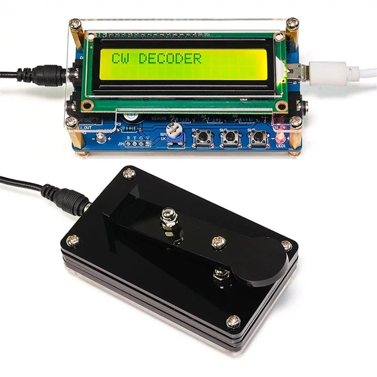 Upgraded CW Morse Code Decoder Finished+Case+Button Kit with Digital LCD CW Trainer Morse Code Decoder Kit