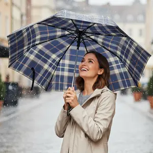 Navy Geometric Umbrella - Lightweight Travel | Modern Design Gift
