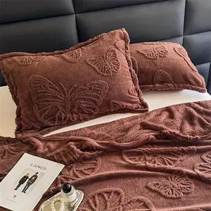 2-Pack Butterfly Embroidery Pillowcases, Soft Flannel, Machine Washable, 48x74 Inches, Zippered Covers, Allergy-Free, Polyester, No Print, Home Bedding Decor