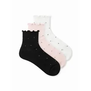 Cider 3 PAIRS CRIMPED POLKA DOT CREW SOCKS SET