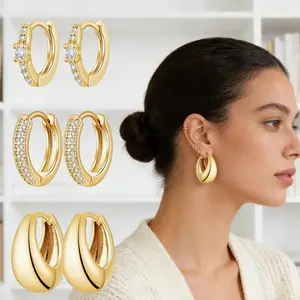 Gold Hoop Earrings Set for Women, Gold Plated Lightweight Small Gold/Silver Hoop Earrings for Women Chunky Open Hoops Earrings Jewelry Gifts, Hypoallergenic Chunky Earrings for Women, Car Interior Accessories