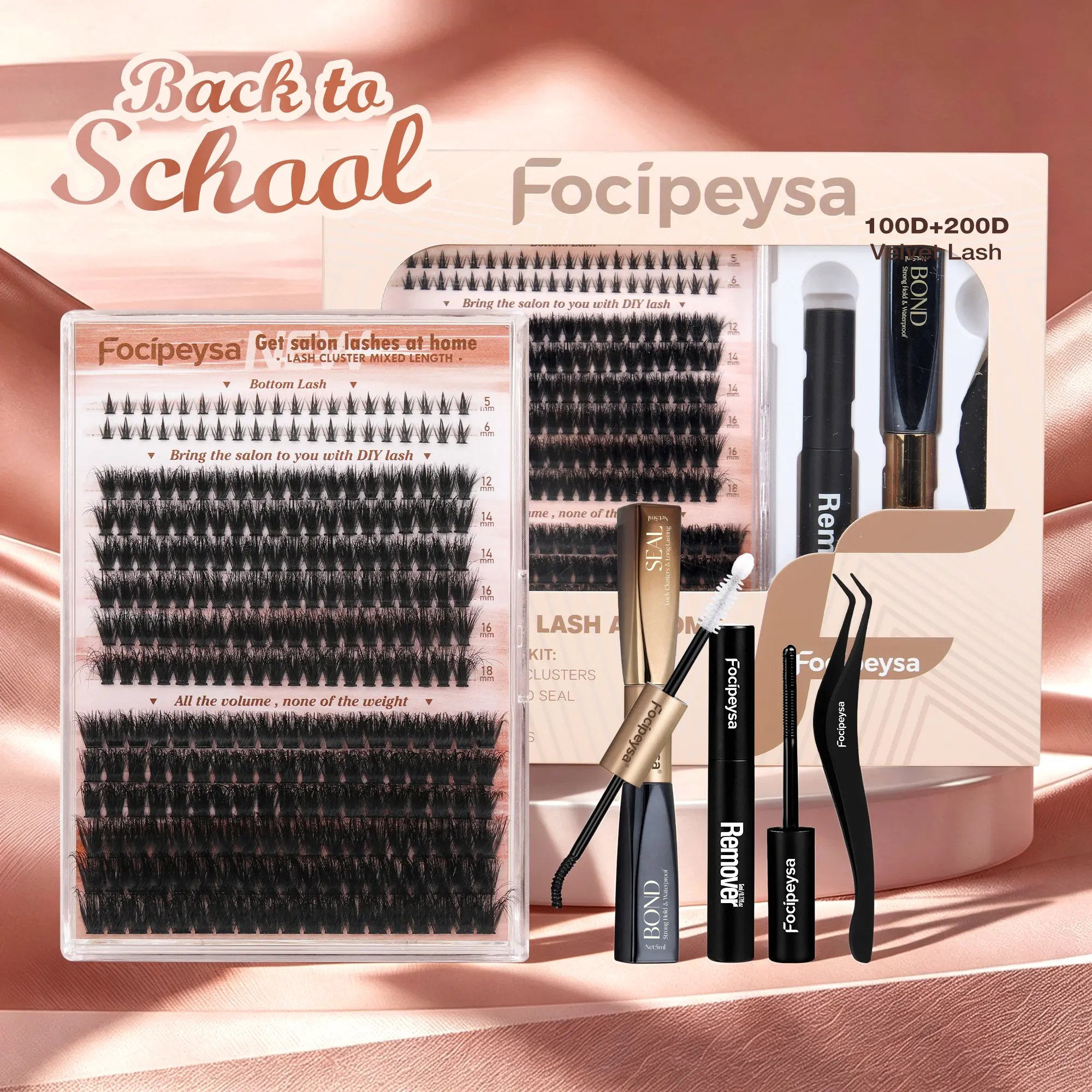 Focipeysa Velvet Lashes | 100D+200D with Bottom Lashes | Professional Salon Lash Extensions Look, Home Application | 12-18mm D Curl | Waterproof, Ultra-Dense & Long Lasting | Effortless DIY D-Curl for a Volume Fluffy Eye Look,back to school