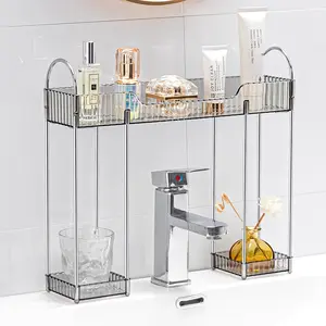 Bathroom Countertop Organizer Over The Faucet, Narrow Counter Organizers Above Sink, Table Mounted Faucet Over Sink Shelf for Kitchen, Toilet, Laundry(Smoky Gray)