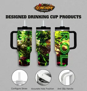 Broly Anime 40oz Tumbler, Dragon Inspired Travel Mug with Handle and Straw, Insulated Stainless Steel Cup, Gift for Anime Fans Design Cup, 40oz Insulated Travel Mug, Dark Japanese Anime Drinkware