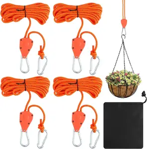 4PCS Rope Ratchet, Adjustable Ratchet Hangers 4m, 1/8 Inch, Pull Ratchet with Drawstring Bag, Reflective Guy Ropes Rope for Plant Lamp and Tents (Orange)