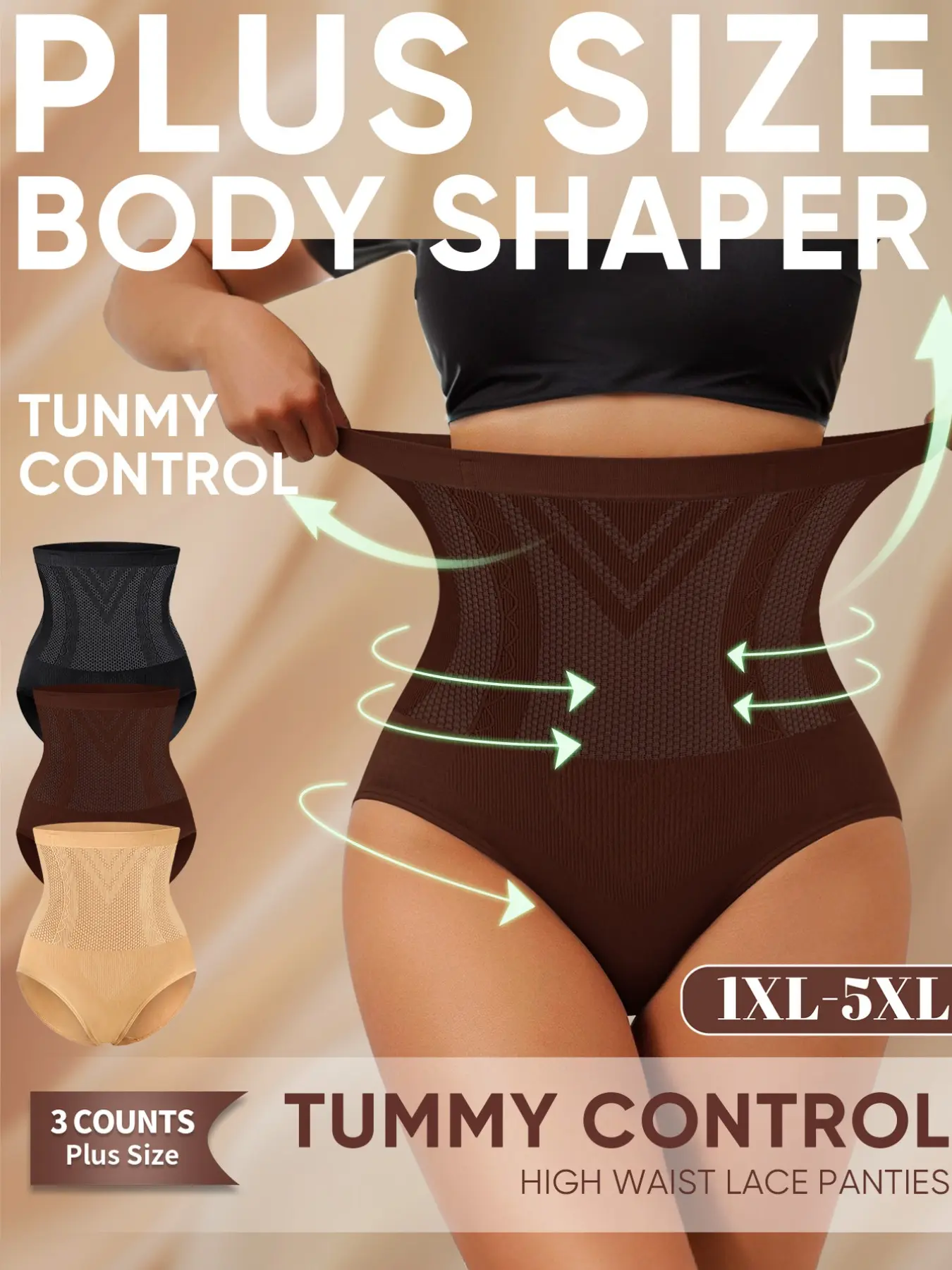 3-Pack Morelect High-Waisted Shapewear Panties, Seamless Triangle Underwear for Women, Soft Fit, Smooth, Sizes 1xl-5xl, All Seasons Casual Style Clothes