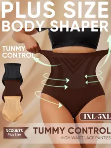 [3 Pack]  Plus Size High-Waisted Shapewear Panties, 1XL-5XL Seamless Triangle Underwear, Soft Fit Lifted Butt Control Lingerie