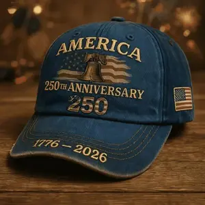 America 250th Anniversary 1776-2026 Embroidered Baseball Cap for Men Vintage Washed Gray Relaxed Fit Daily Casual Outdoor Spring Summer Fall Headwear Patriotic Liberty Bell American Flag Decorated Hat