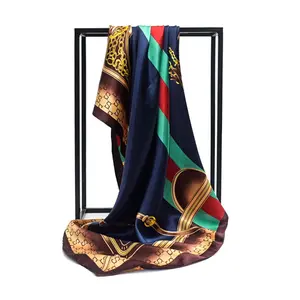 90 cm Silk African Scarf - Vibrant Stripes & Gold Accents for Stylish Elegance