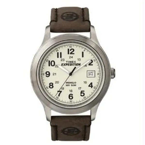 Timex Expedition Classic Quick-Date Casual Water-Resistant Metal Field Watch - Full Size, Silver/Brown Unisex Fashion Watch, Round Face