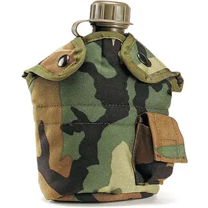 Woodland Camouflage - Military GI Style Enhanced 1 Quart Canteen Cover - Nylon