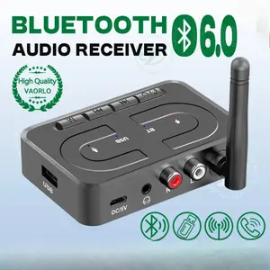 Bluetooth 6.0 Audio Receiver 3.5mm AUX RCA With Mic HIFI Stereo Wireless Adapter Support USB U-Disk For Car Speaker Amp