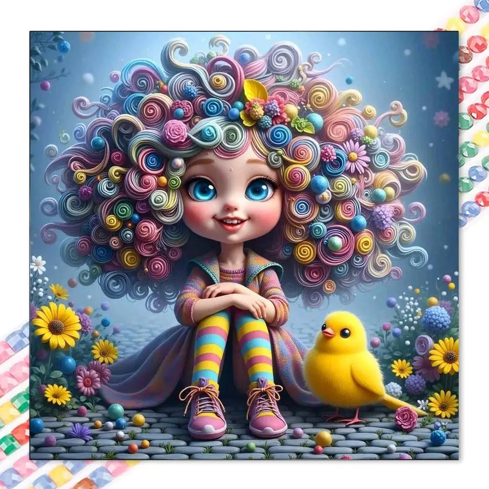 1 set of DIY diamond painting kit, 5D diamond art set, DIY decoration spiral flowers, yellow birds, rainbow socks. Mosaic, diamond art, DIY art home decor.