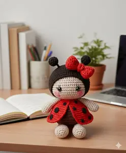 Adorable Handmade Crochet Ladybug Doll, Amigurumi Girl Plush, Cute Knitted Ladybug Toy, Soft Gift for Kids, Nursery Decor, Unique Handmade Keepsake