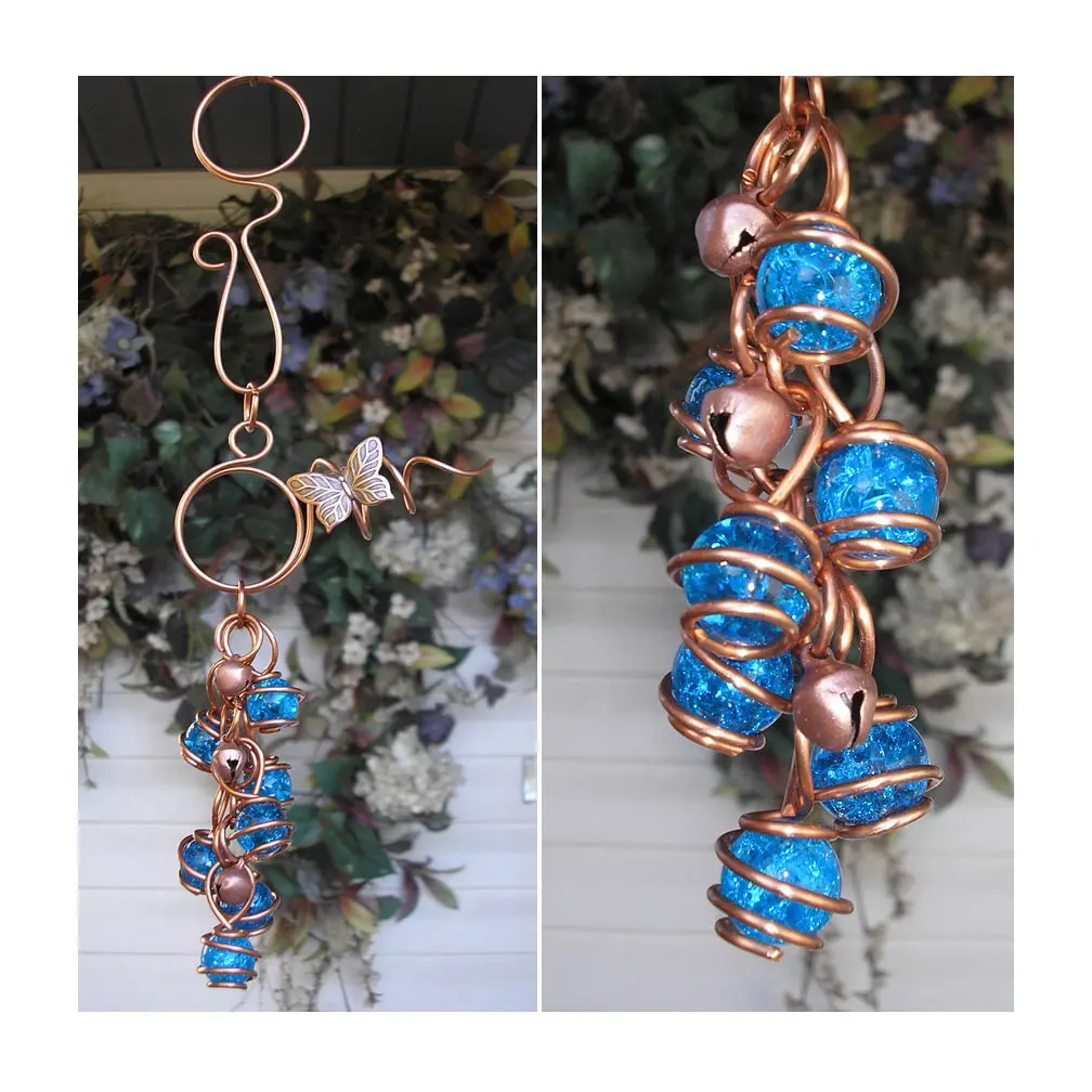 Copper wind chimes with dragonfly or butterfly, indoor/outdoor glass suncatcher, whimsical garden decor, plant mom gift ideas