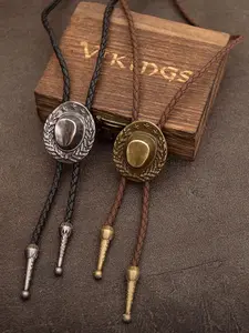 Western Cowboy Bolo Tie Necklace, Retro Nostalgic Style, Copper Color Silver Unisex, Fashionable Personalized Accessory, Daily Wear, Great Gift