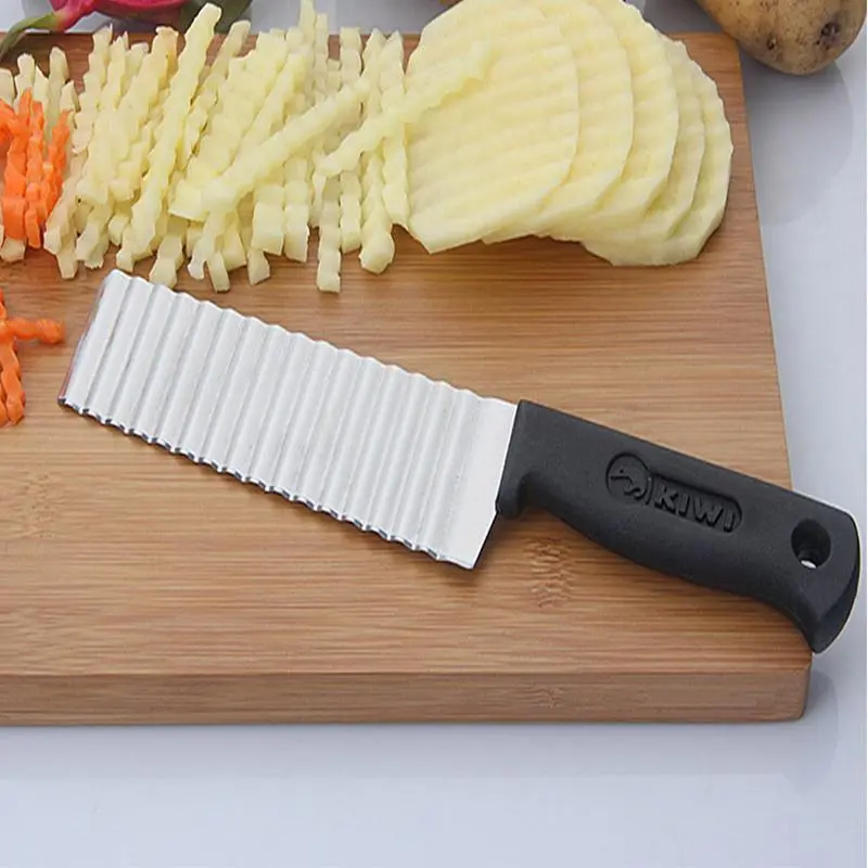 Stainless Steel Potato Chip Slicer, 2 Counts Dough Vegetable Fruit Crinkle Wavy Slicer Knife, Potato Cutter Chopper, French Fry Maker Tools, Durable Vegetable Slicer, Cutting, Kitchen Gadgets