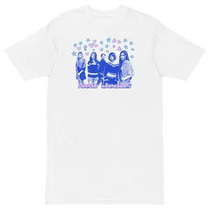 NewJeans How Sweet Bubble Gum ADOR K-POP Y2K Halftone Blue Black Vintage Limited Edition 100% Cotton Premium Heavyweight Unisex T-Shirt Collar Menswear