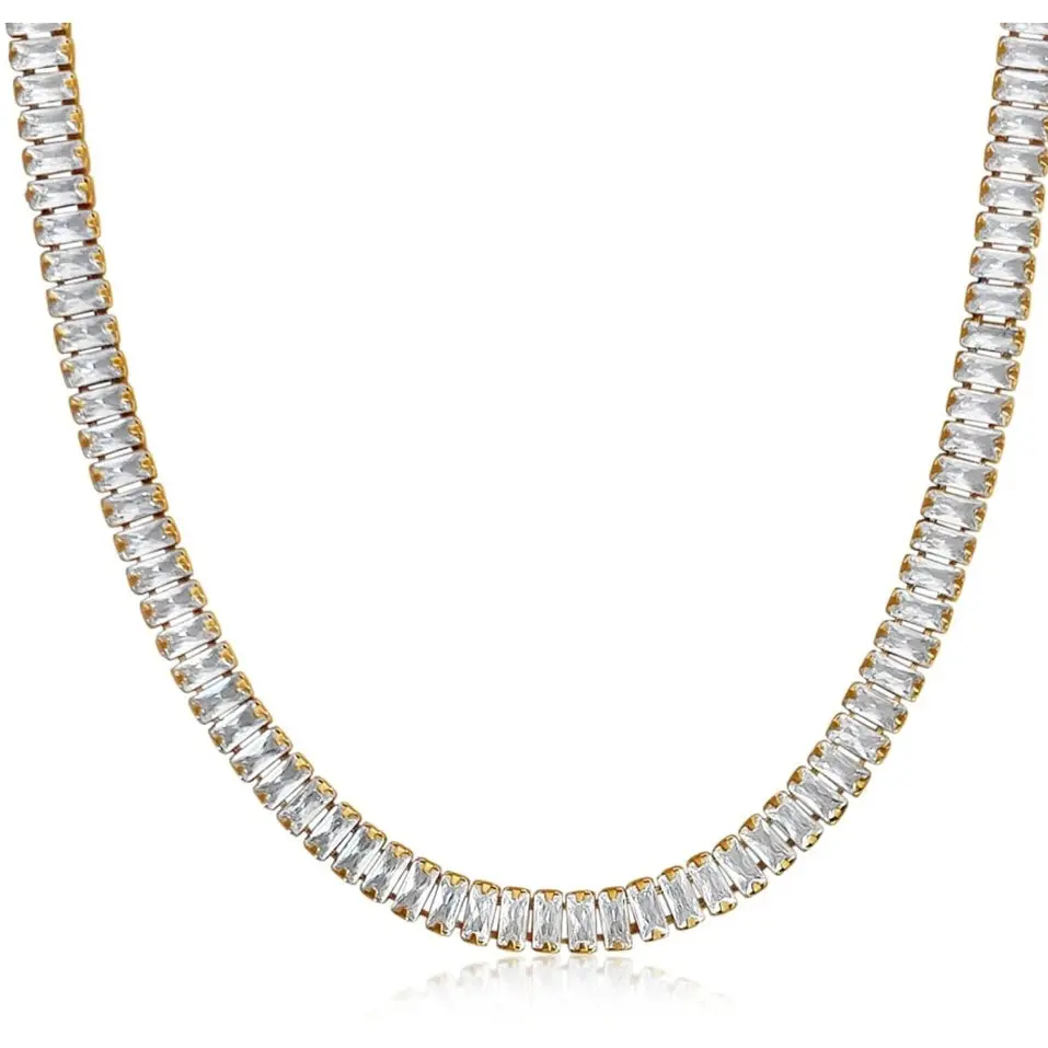 Baguette Tennis Chain Necklace -Gold Filled