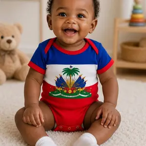 Haiti Soccer Baby Bodysuit | Haiti Blue Jersey for Newborn, Personalized Football Infant Jersey, Custom Name Number Baby Outfit 3UV