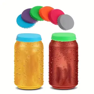 6pcs Soda Water Silicone Can Lids, Reusable Leak-Proof Beverage Can Covers, Sealed Storage Caps for Sodas, Carbonated Drinks, Juices, Drink Protector