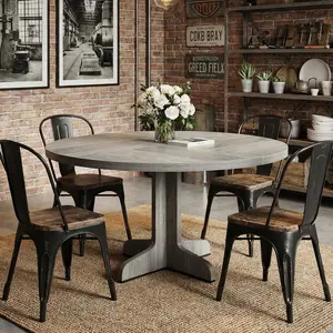 Garvee Round Dining Table for 4 and 47 Inches, Rustic Kitchen Table with Wooden Top and Stable Base, Circular Dining Table for Home, Dining Room, Living Room, Gray Color (Table Only)