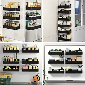 4PCS Space Saber No-Punch Wall Mount Storage Rack Set – Anti-Rust, Easy Installation, Multifunctional Organizer for Kitchen, Bathroom, Bedroom, Office – Includes 4 Shelves + 1 Hook – Strong Load-Bearing Up to 10 lbs – Before vs After Clutter-Free Wall