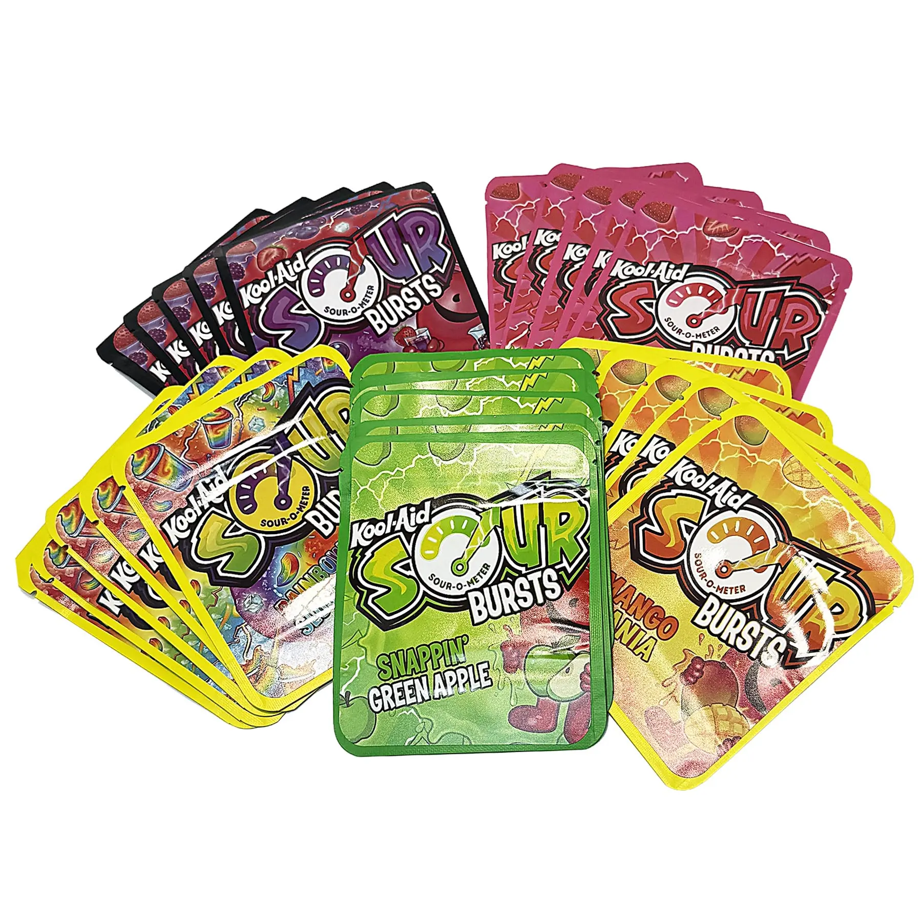 25-Pack 3.5g Thick Sticker Mylar Bags – Premium Resealable Packaging – Sour Candy Design Collection