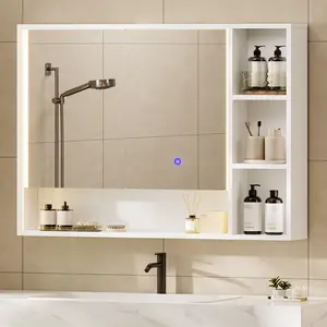 Hasuit | Lighted Medicine Cabinet with Mirror and Open Storage Modern Bathroom Cabinet with Adjustable Shelves