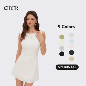 Cider Linen-blend Boat Neck Solid Knotted Backless Mini Dress