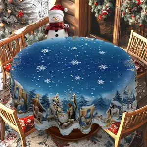 BLIOWL 4 Warm Style Christmas Tablecloths, Featuring Nativity Scenes, Santa Claus, and Snowman Patterns, Made of Polyester, Suitable for Family Gatherings, Festivals, Weddings, Parties, Gifts, Indoor and Outdoor Dining Decorations, and Party Decorations
