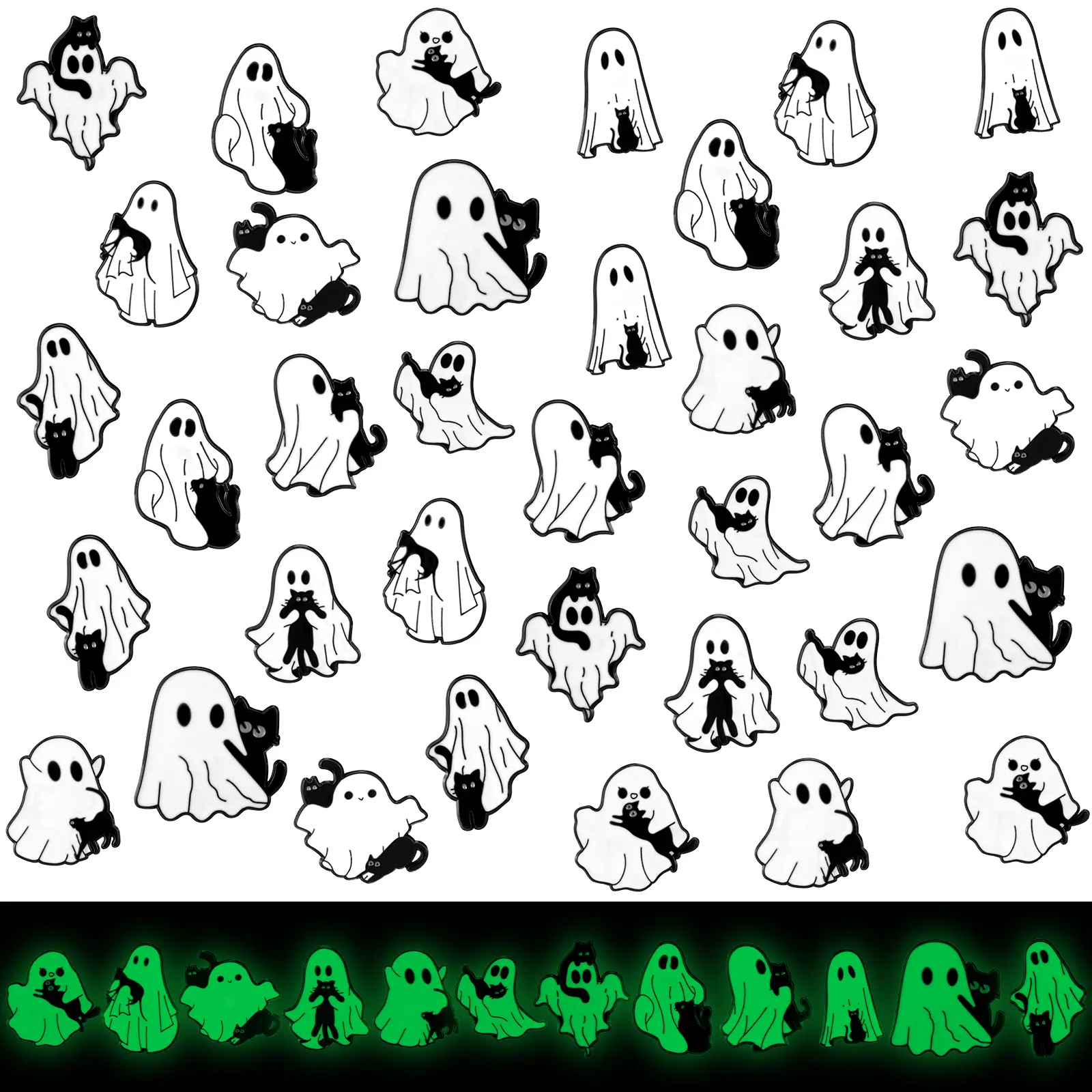 36 Pcs Halloween Enamel Pins Set Glow in the Dark Halloween Ghost Lapel Badges Backpack Clothing Bags Hats Accessories Ghost Spooky Brooch Bulk Trick-or-Treat Gifts for Party Favors Basket Filler