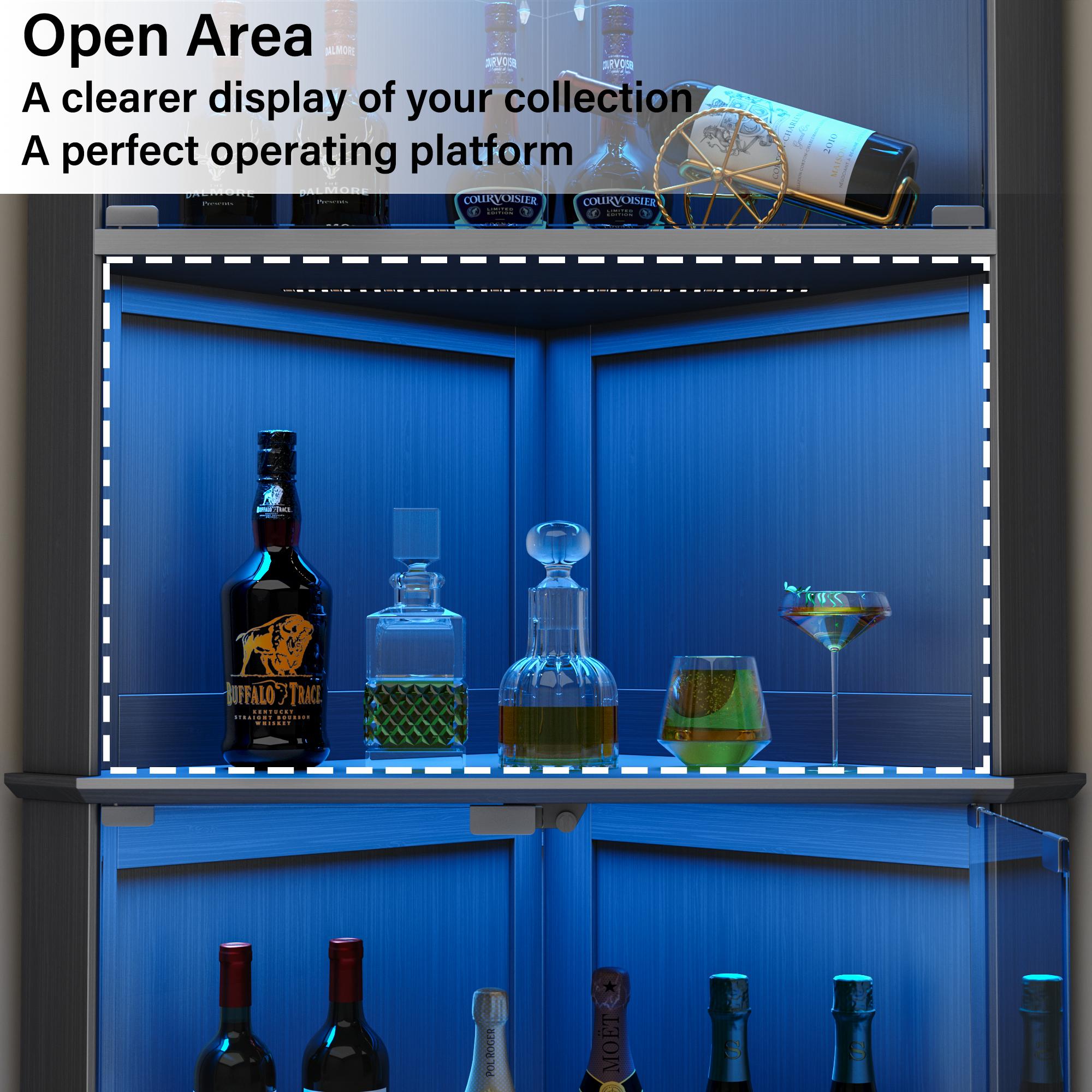 kepptory 71.8" Corner Display Cabinet with LED Lights, 6-Tier Tall Curio Cabinet with Adjustable Glass Shelves&Glass Door, Wine Cabinet for Living Room, Home Bar