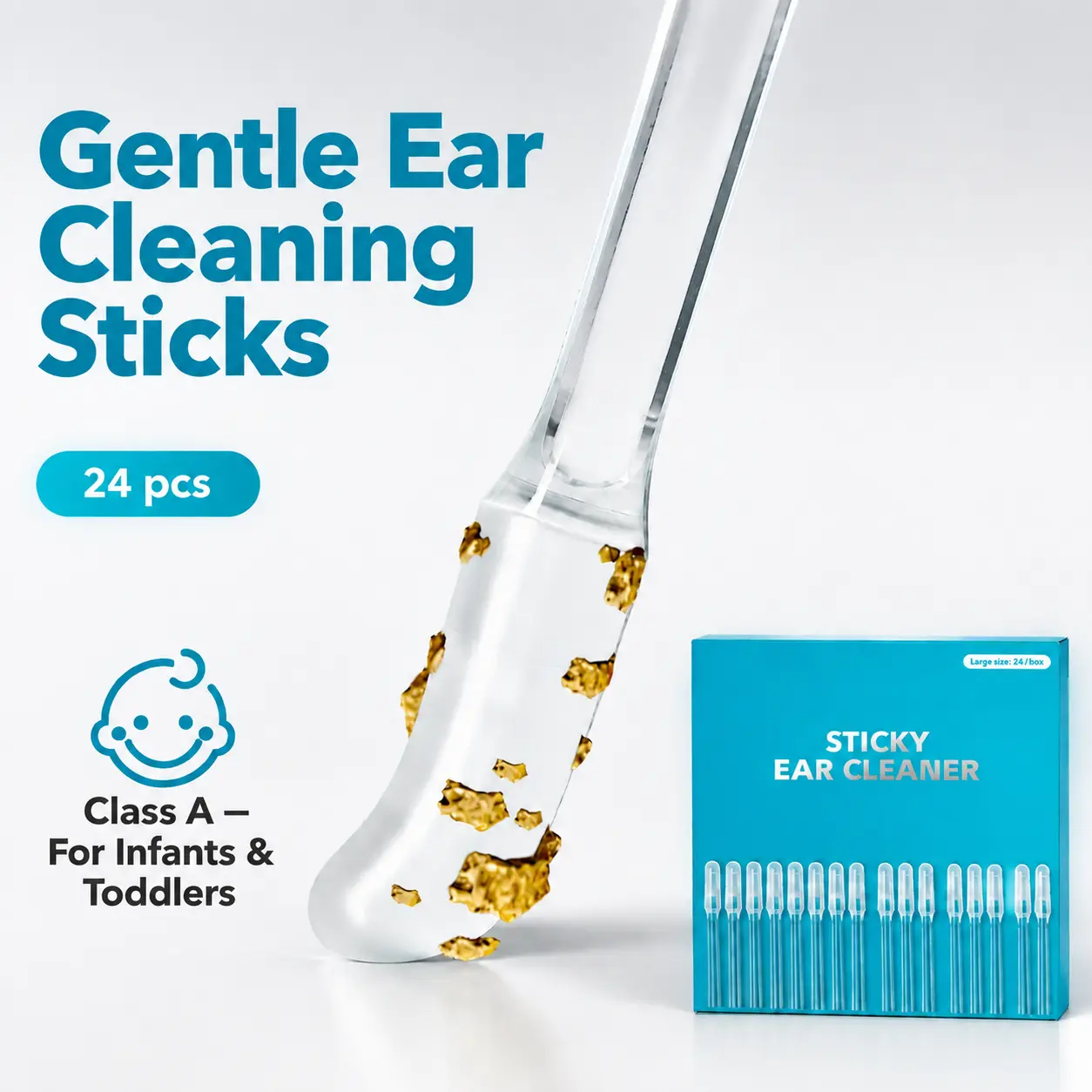 Sticky Ear Cleaning Sticks, Gentle Ear Cleaner Tool For Adults, Reusable Ear Cleaning Picks, Ear Care Kit With Dust Cover (24 PCS)