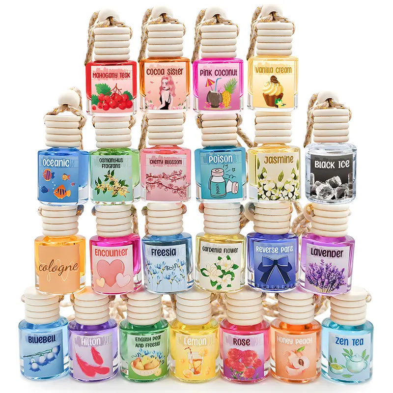 2-Pack Car Fragrance Hanging Scent Oil Diffuser - 8ML Long-Lasting Perfume with Woody, Honey, Fruit, Aquatic Scents for Car Interior, Ideal Gift