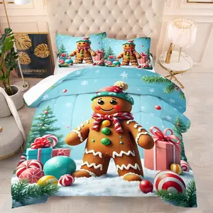 Christmas Gingerbread Man Candy Quilt/Comforter Set (2/3 Pcs) Includes 1 Quilt + 1/2 Pillowcases No Filler Christmas House Light Pine Needle Patterns Family Bedroom Homestay Apartment Themed Room Study for Kids Couples Family Friends Students Young People