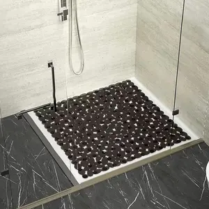 1pc Pebble Non-Slip Shower, Bathtub, Bathroom Safety Mat, Bathroom Floor Mat, 21x20.5inch PVC Stone with Strong Suction Cups & Drainage Holes, Sink Mat Fast Draining, Machine Washable Suitable for Shower Room Kitchen - Bathroom Accessory Home Decor