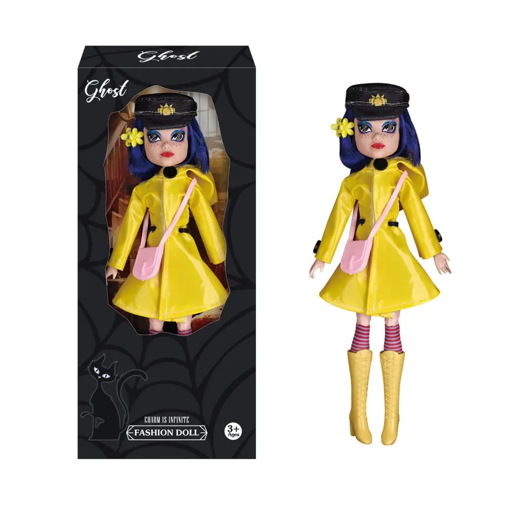 10.24in Character Fashion Doll with 2 Sets Outfits, Raincoat & Nightgown Dress, Black Cat Figure & Accessories, Collectible Doll Toy, Gift for Fans