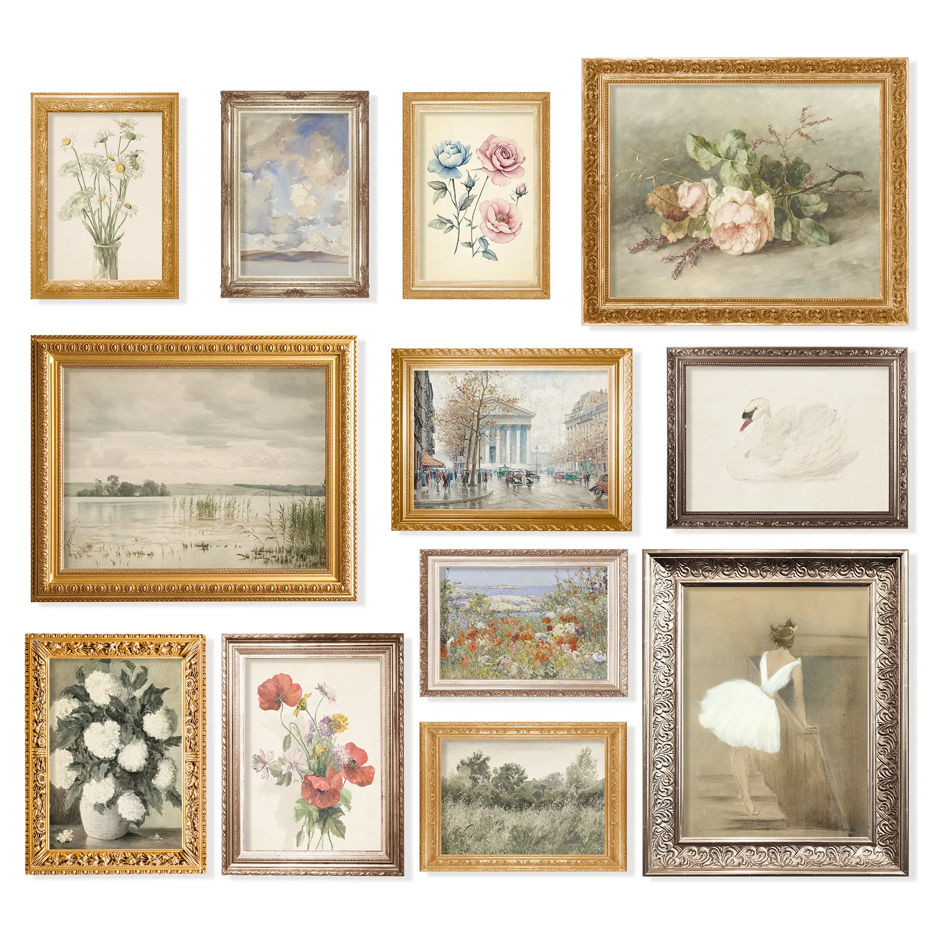 97 Decor French Country Unframed Wall Art, 12 Pcs Vintage Floral Cardstock Prints, Landscape Posters for Bedroom Gallery Wall Decor Artwork
