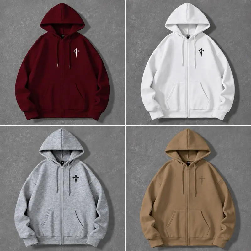 Resyla Men's Solid Color Drawstring Hooded Zip-Up Casual Everyday Long Sleeve Sweatshirt in Burgundy White Brown Gray S M L XL XXL
